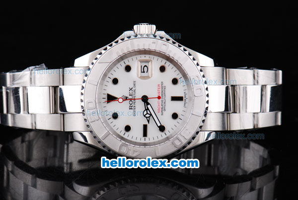 Rolex Yacht-Master Oyster Perpetual Chronometer Automatic with White Dial,White Bezel and Black Round Bearl Marking-Small Calendar - Click Image to Close